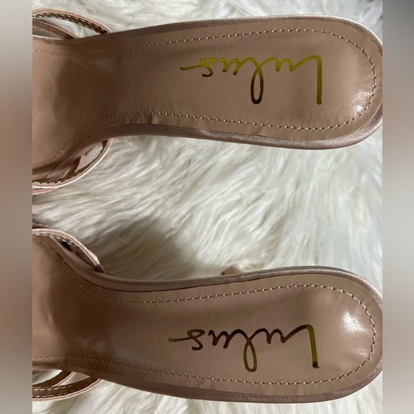 NIB Lulus Juen Light Nude Satin Rhinestone High Heel Slide Sandal -Size 11 - Picture 7 of 10